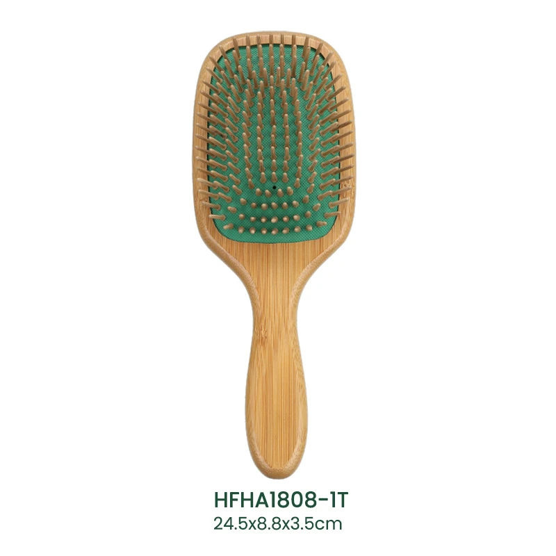 Brosse &agrave; cheveux en bambou &eacute;cologique, coussin vert avec &eacute;pingles en bois