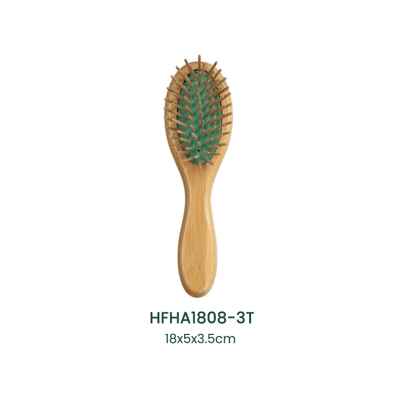 Brosse &agrave; cheveux en bambou &eacute;cologique, coussin vert avec &eacute;pingles en bois