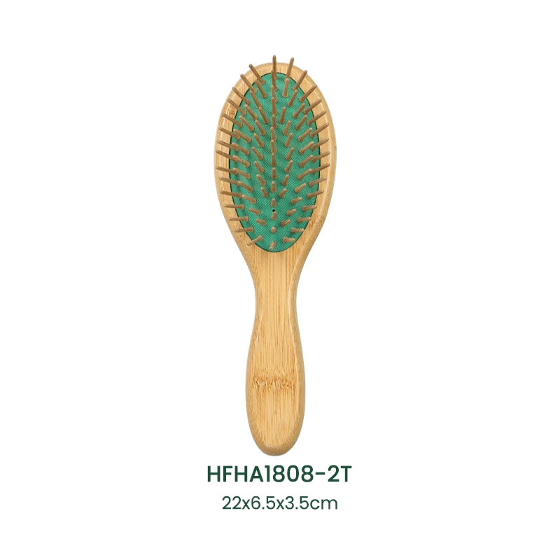 Brosse &agrave; cheveux en bambou &eacute;cologique, coussin vert avec &eacute;pingles en bois