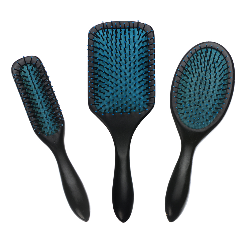 Brosse plate en bois 100 % naturel avec coussin bleu