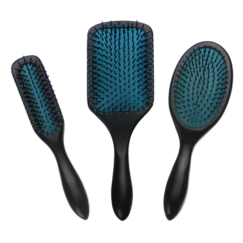 Brosse plate en bois 100 % naturel avec coussin bleu