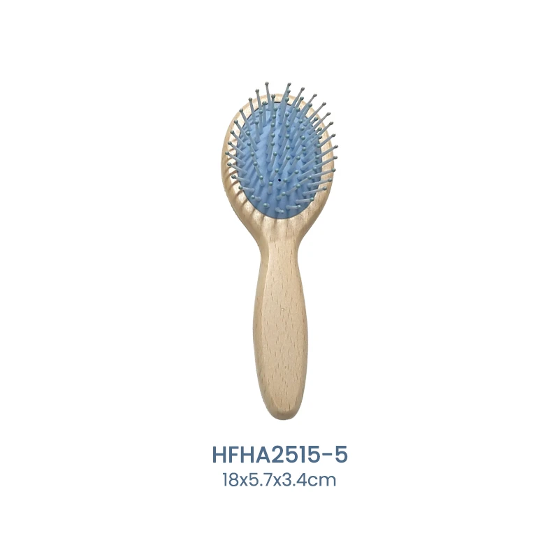 Brosse &agrave; cheveux en bois de h&ecirc;tre blanc avec coussin bleu