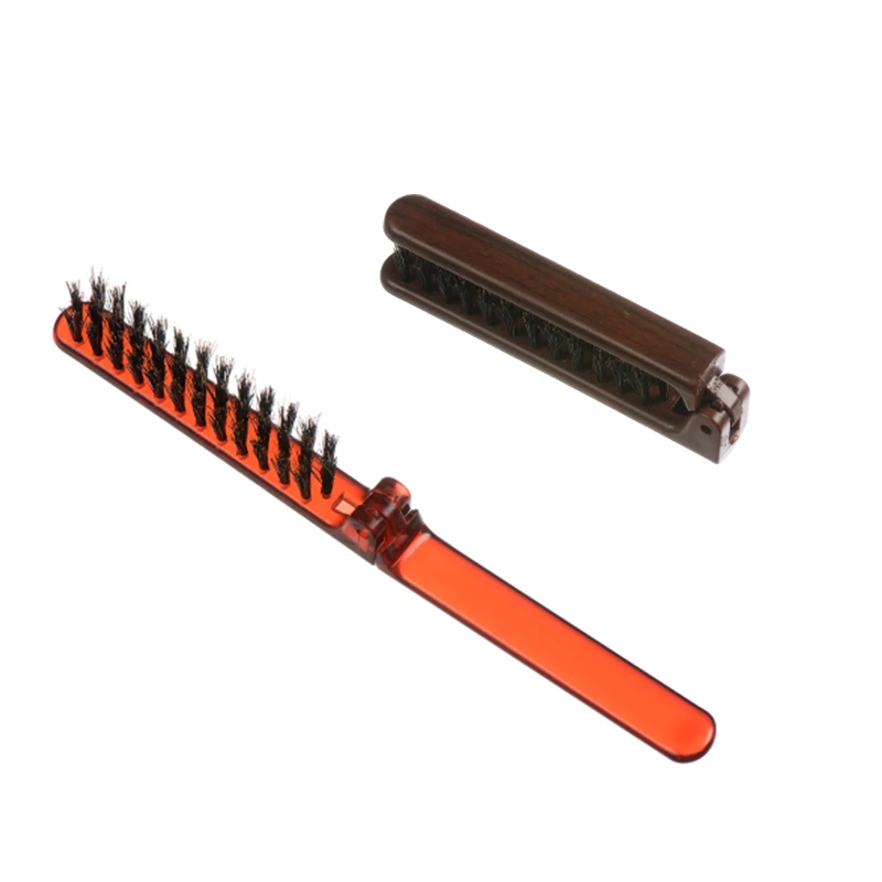 Mini brosse &agrave; cheveux compacte pliante en poils de sanglier