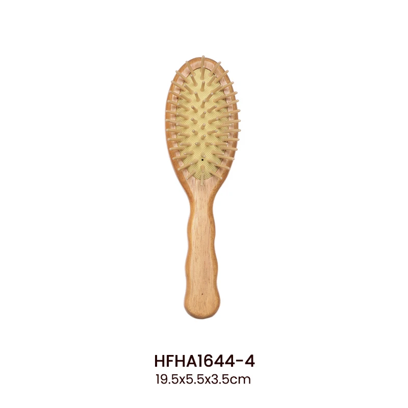 Brosse &agrave; cheveux &agrave; manche ondul&eacute; en bois d'h&eacute;v&eacute;a, options de t&ecirc;te ronde/rectangulaire/ovale disponib