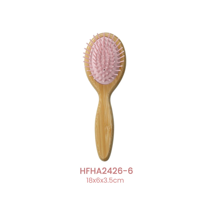 Brosse &agrave; cheveux en bambou FSC, coussin rose avec diff&eacute;rentes broches de massage