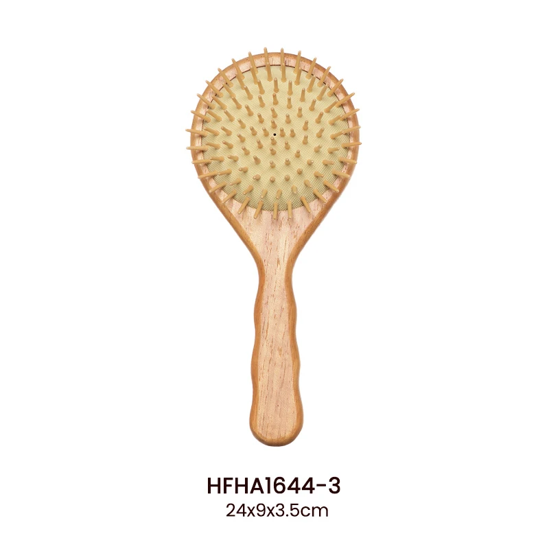 Brosse &agrave; cheveux &agrave; manche ondul&eacute; en bois d'h&eacute;v&eacute;a, options de t&ecirc;te ronde/rectangulaire/ovale disponib