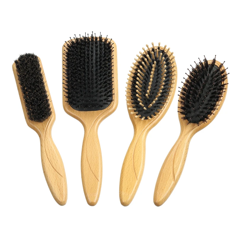 Brosse plate en bois de h&ecirc;tre avec manche laser