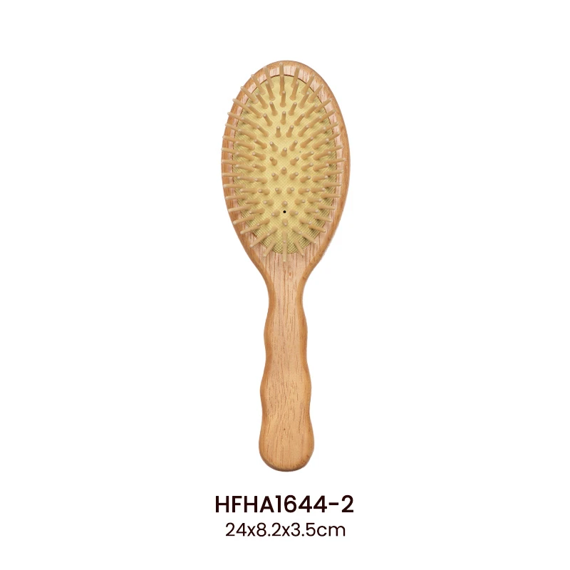 Brosse &agrave; cheveux &agrave; manche ondul&eacute; en bois d'h&eacute;v&eacute;a, options de t&ecirc;te ronde/rectangulaire/ovale disponib