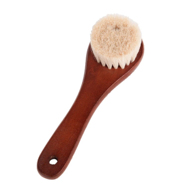 Brosse pour le visage en poils de ch&egrave;vre naturels personnalis&eacute;s, 100 % bois avec peinture marron