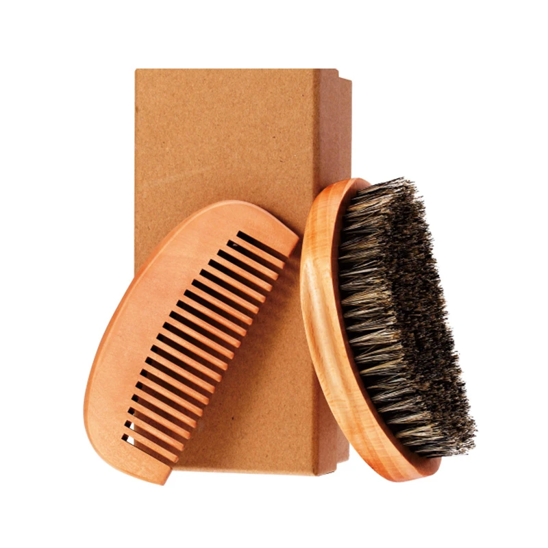 Ensemble de brosses pour hommes - Brosse et peigne &agrave; barbe &agrave; poils