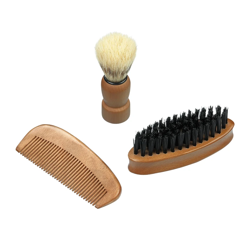 Ensemble de soins pour la barbe &ndash; Brosse &agrave; barbe en poils de sanglier, blaireau et peigne de voyage
