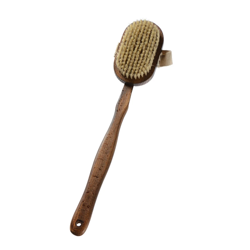 Brosse de bain amovible en bois de couleur fonc&eacute;e avec long manche