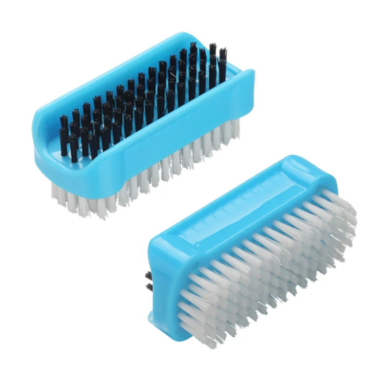 Brosse &agrave; main et &agrave; ongles double face en plastique, poils 2 couleurs