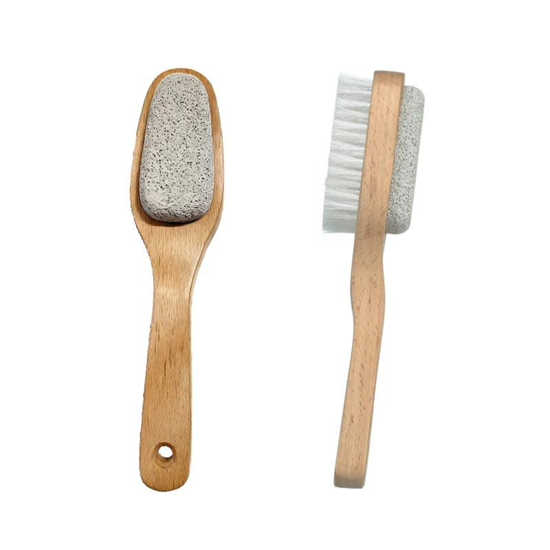 Brosse &agrave; pieds de p&eacute;dicure en bois 2 en I avec pierre ponce