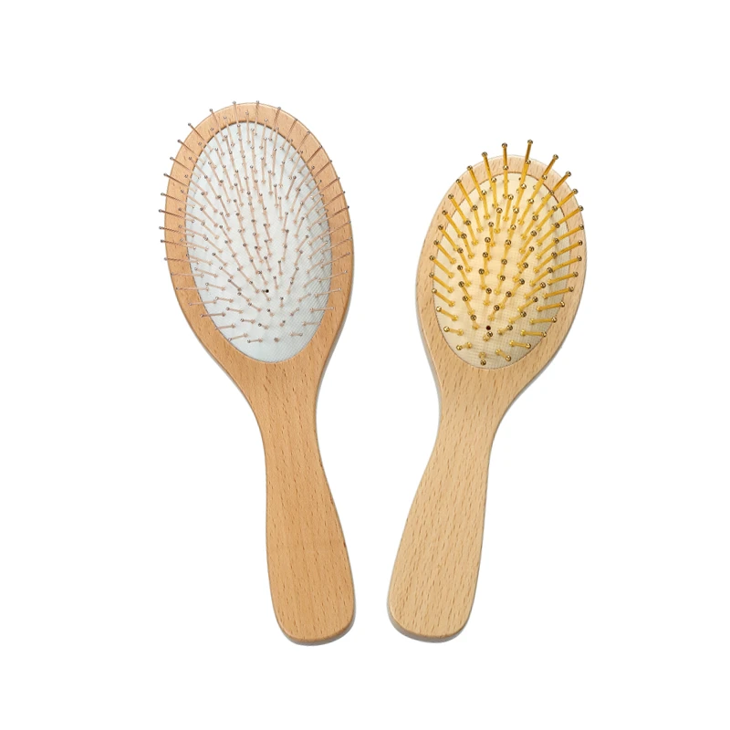 Brosse &agrave; cheveux ovale en bois de h&ecirc;tre, &eacute;pingles dor&eacute;es, vente en gros