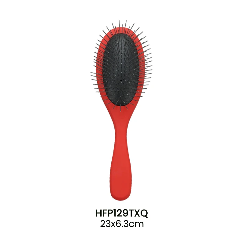 Brosse d&eacute;m&ecirc;lante &agrave; coussin ovale marron/rouge personnalis&eacute;e pour animaux de compagnie