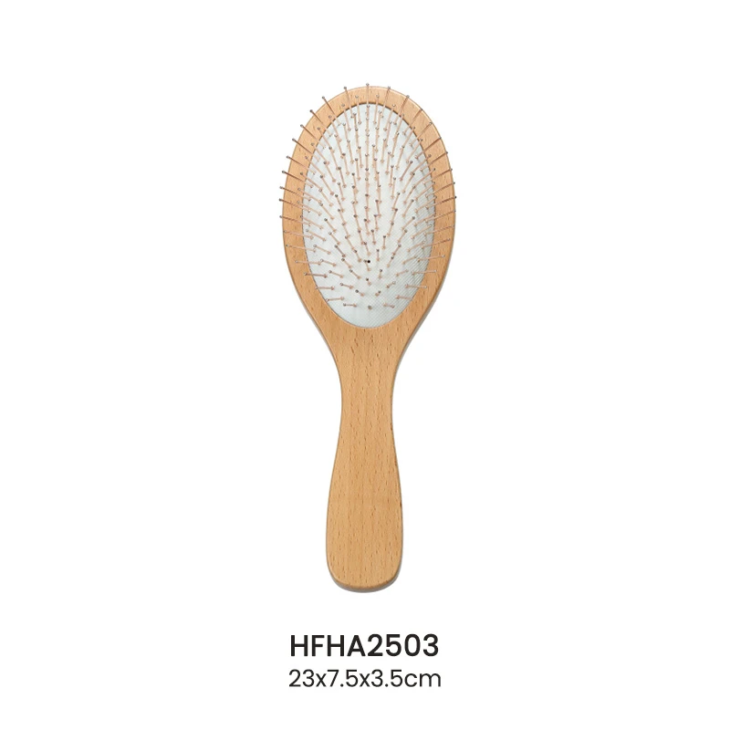 Brosse &agrave; cheveux ovale en bois de h&ecirc;tre, &eacute;pingles dor&eacute;es, vente en gros