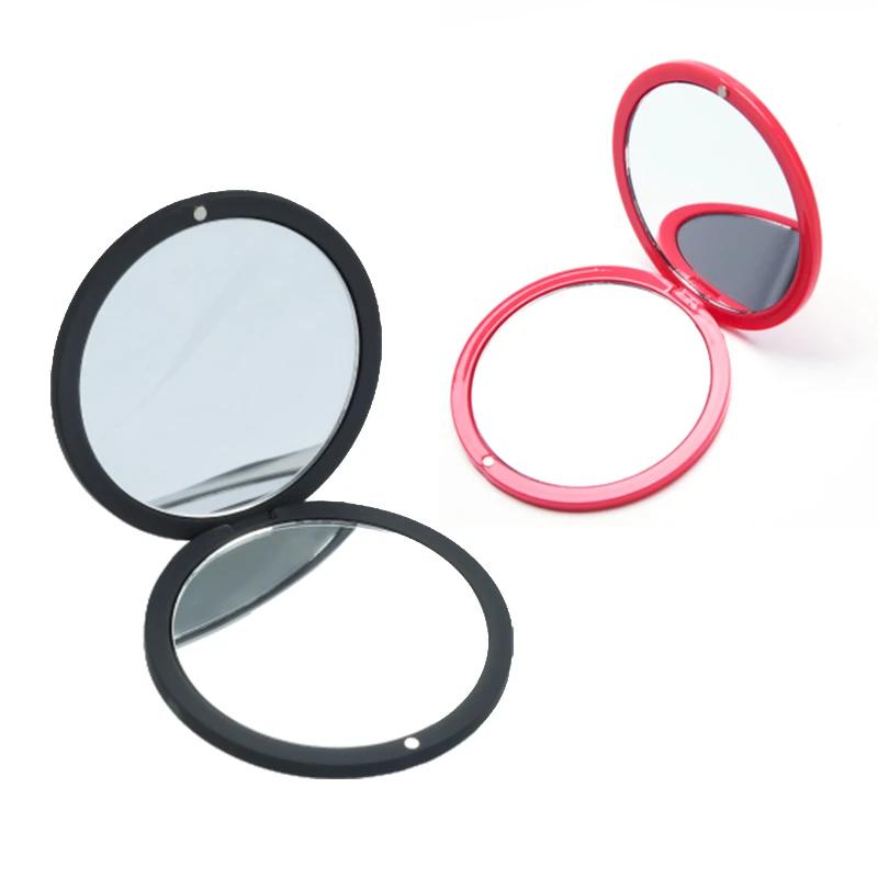 Miroir compact pliant double face en plastique rouge et noir