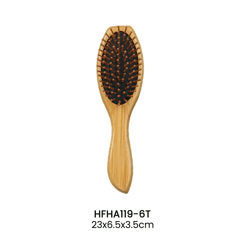 Brosse en bambou &eacute;cologique, poign&eacute;e &agrave; pointe incurv&eacute;e en forme de larme avec broches de massage en