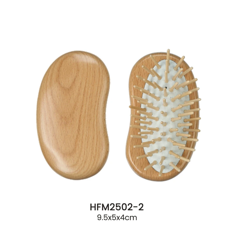 Brosse &agrave; cheveux coussin en bois de h&ecirc;tre en forme de pois avec &eacute;pingles en bois