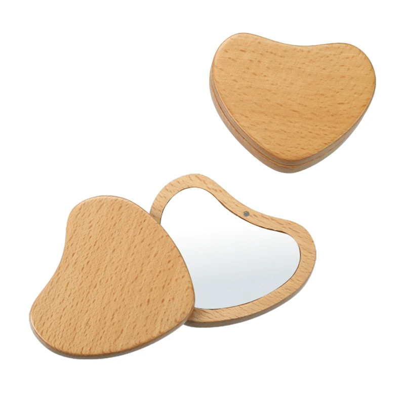 Mini miroir pliant en bois avec aimant en forme de c&oelig;ur
