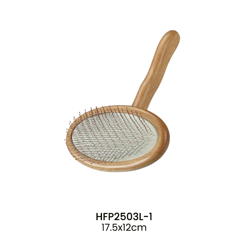 Brosse ovale pour animaux de compagnie, manche en bois, broches en acier, pour vente en gros