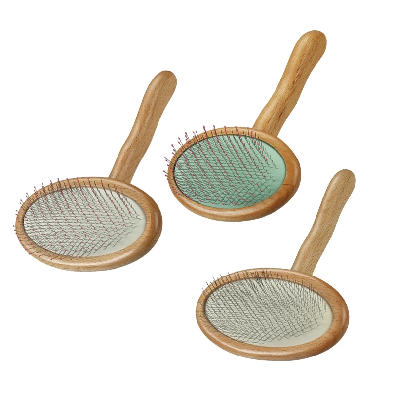 Brosse ovale pour animaux de compagnie, manche en bois, broches en acier, pour vente en gros