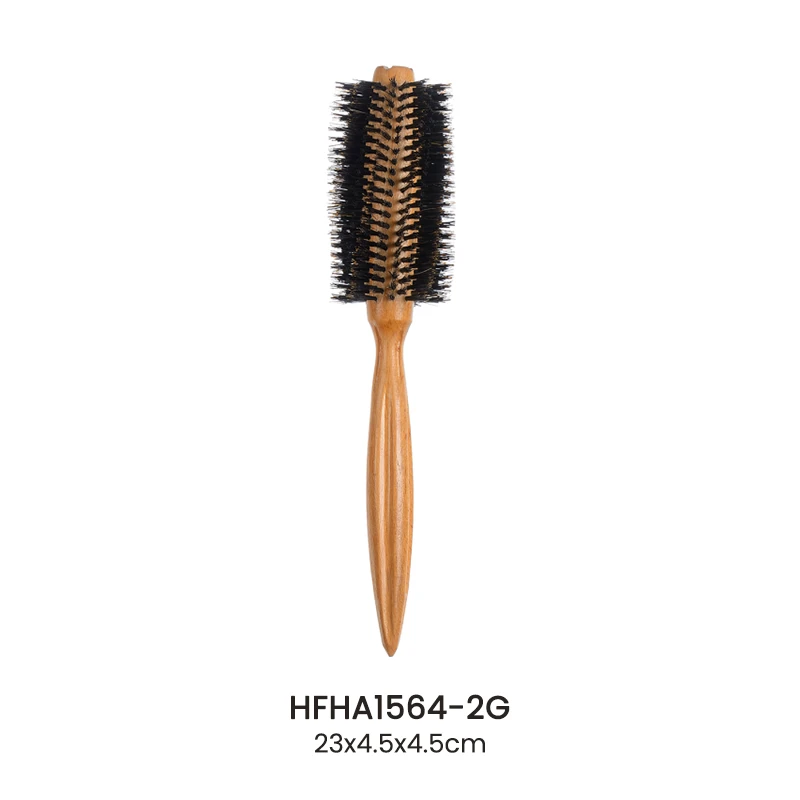Brosse &agrave; cheveux ronde en bois de h&ecirc;tre &agrave; poils en spirale