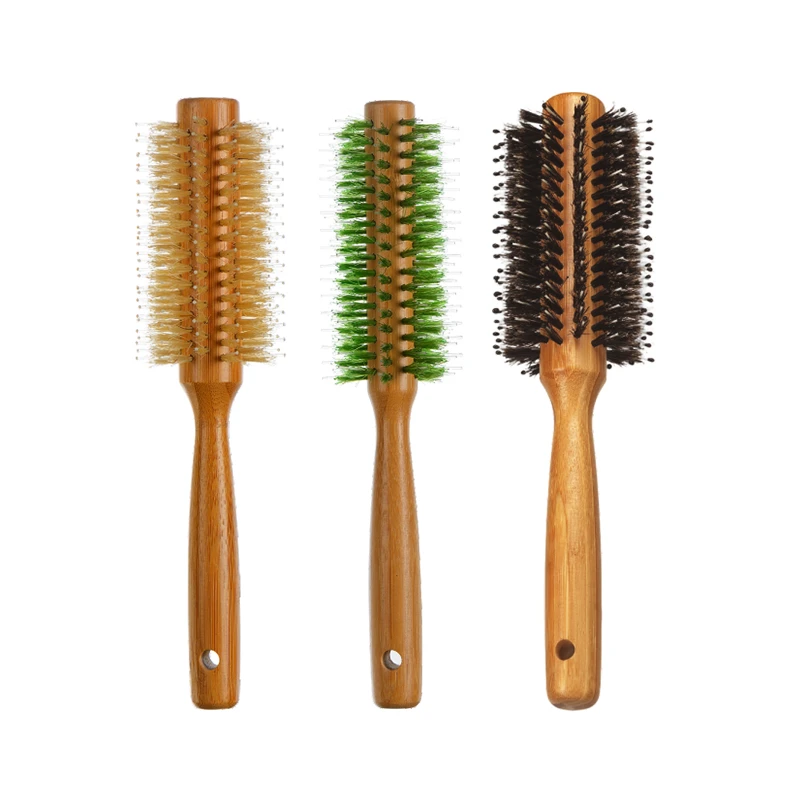 Brosse coiffante ronde en bambou avec manche ergonomique