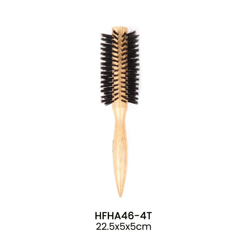 Brosse coiffante ronde &agrave; queue pointue en bambou FSC, poils de sanglier mixtes en spirale et &eacute;pingle