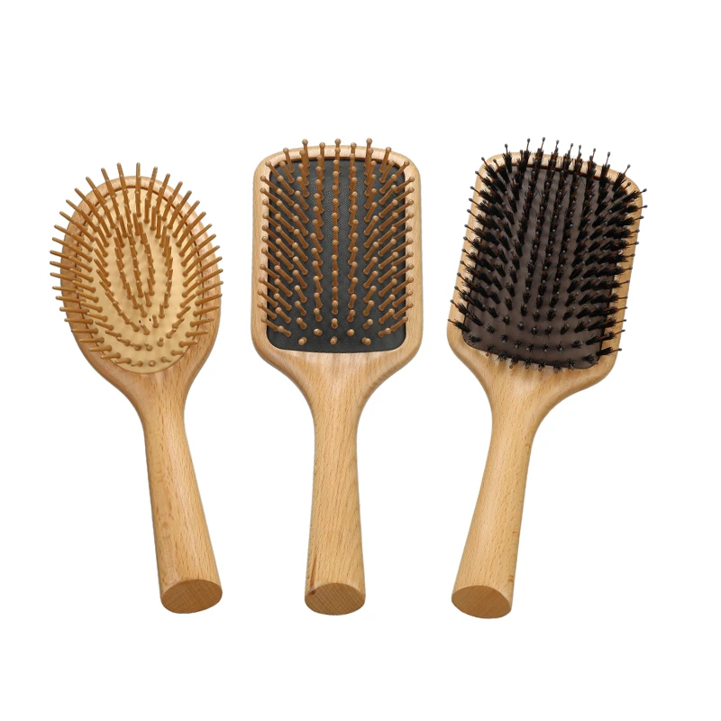 Grande brosse coiffante &agrave; coussin d'air en bois de h&ecirc;tre