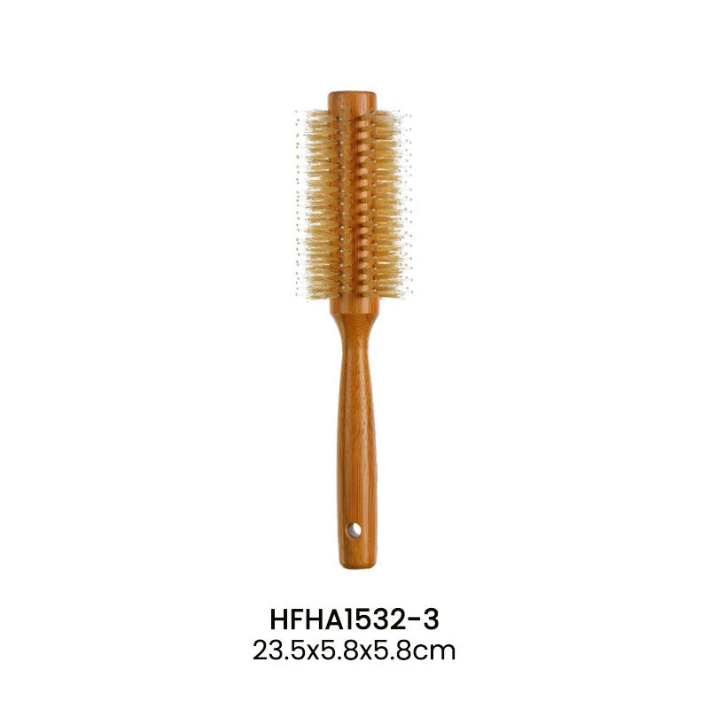 Brosse coiffante ronde en bambou avec manche ergonomique