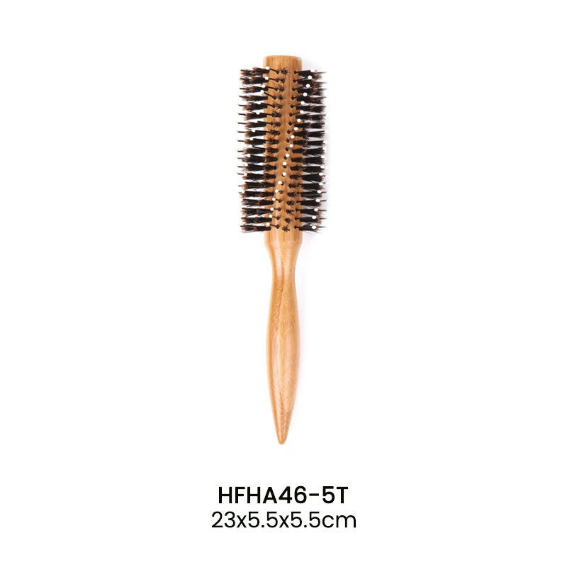 Brosse coiffante ronde &agrave; queue pointue en bambou FSC, poils de sanglier mixtes en spirale et &eacute;pingle