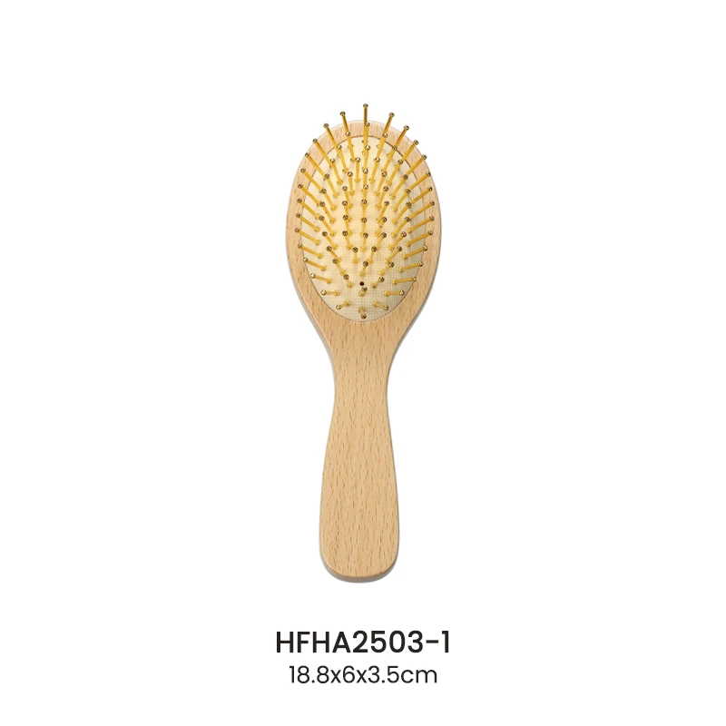 Brosse &agrave; cheveux ovale en bois de h&ecirc;tre, &eacute;pingles dor&eacute;es, vente en gros
