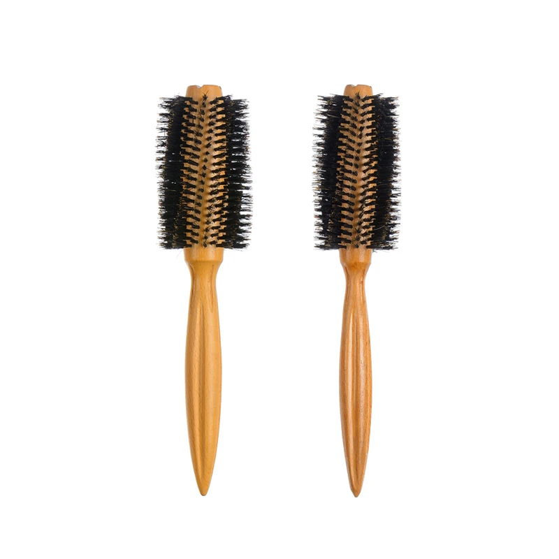Brosse &agrave; cheveux ronde en bois de h&ecirc;tre &agrave; poils en spirale