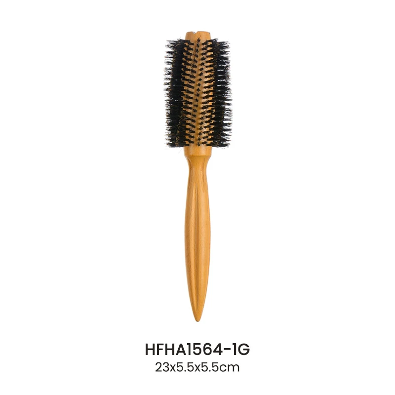 Brosse &agrave; cheveux ronde en bois de h&ecirc;tre &agrave; poils en spirale