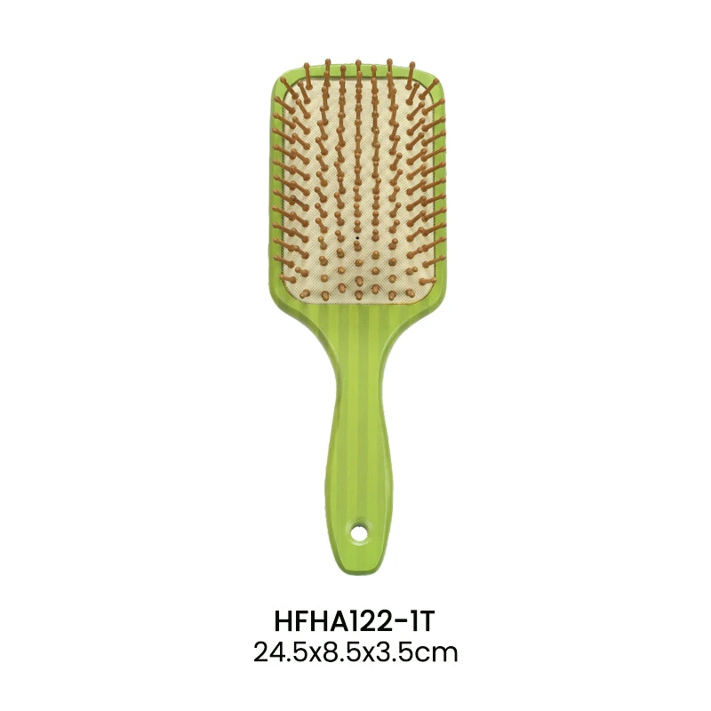 Ensemble de brosses &agrave; cheveux 100&nbsp;% bambou &agrave; rayures vertes bicolores avec diff&eacute;rents poils