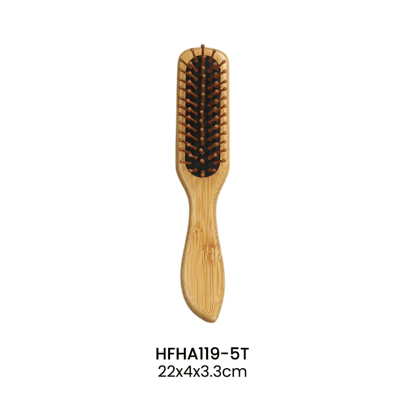 Brosse en bambou &eacute;cologique, poign&eacute;e &agrave; pointe incurv&eacute;e en forme de larme avec broches de massage en