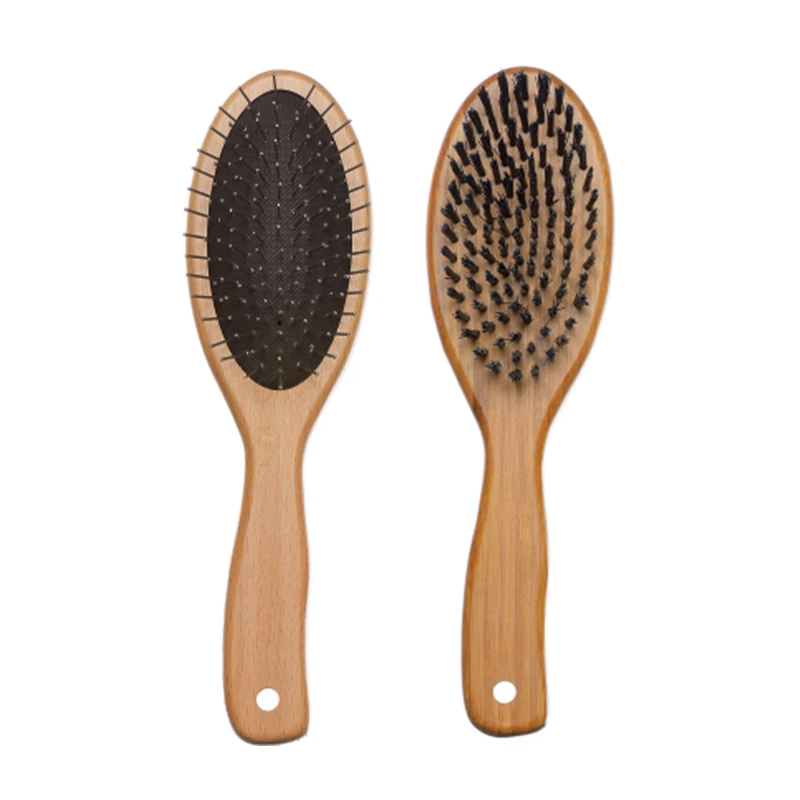 Brosse pour animaux de compagnie en bois 2 EN 1 avec c&ocirc;t&eacute;s en &eacute;pingle et en poils