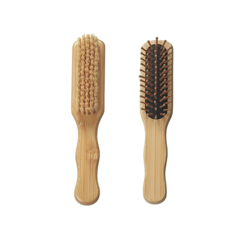 Brosse &agrave; cheveux &agrave; manche ondul&eacute; 100&nbsp;% naturel en bambou