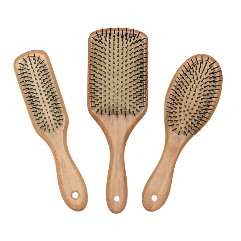 Ensemble de brosses &agrave; cheveux OEM en bambou avec &eacute;pingles de massage en nylon