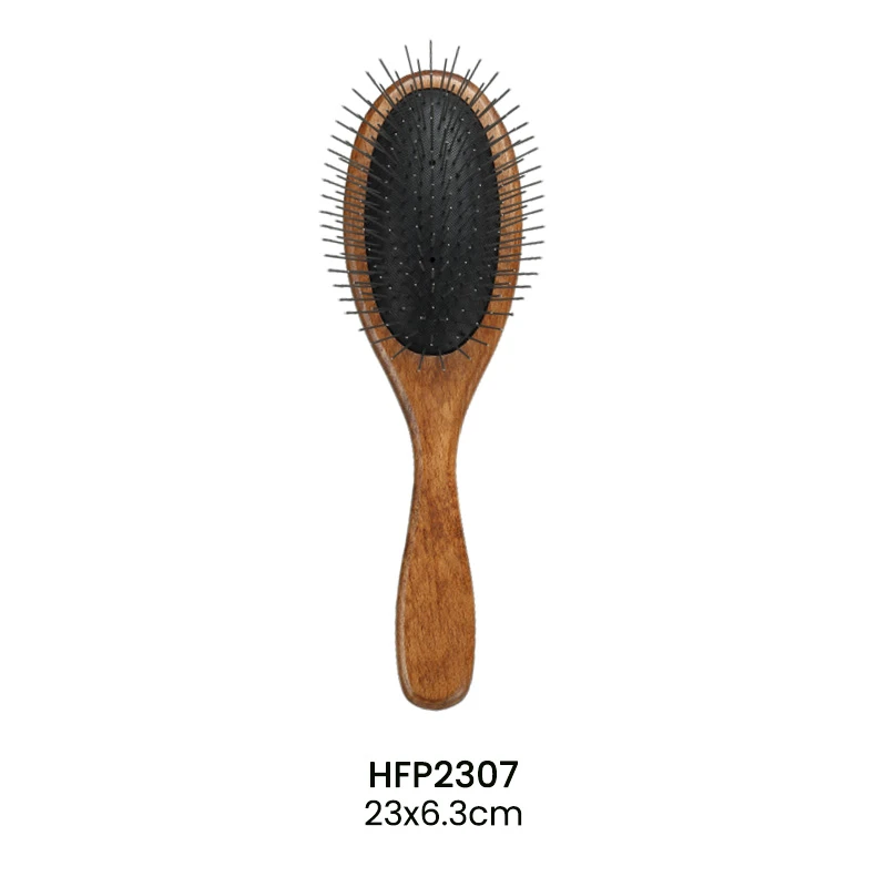 Brosse d&eacute;m&ecirc;lante &agrave; coussin ovale marron/rouge personnalis&eacute;e pour animaux de compagnie