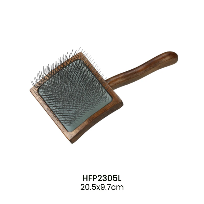 Ensemble de brosses &agrave; lisser pour animaux de compagnie &agrave; manche ondul&eacute; en bois fonc&eacute;