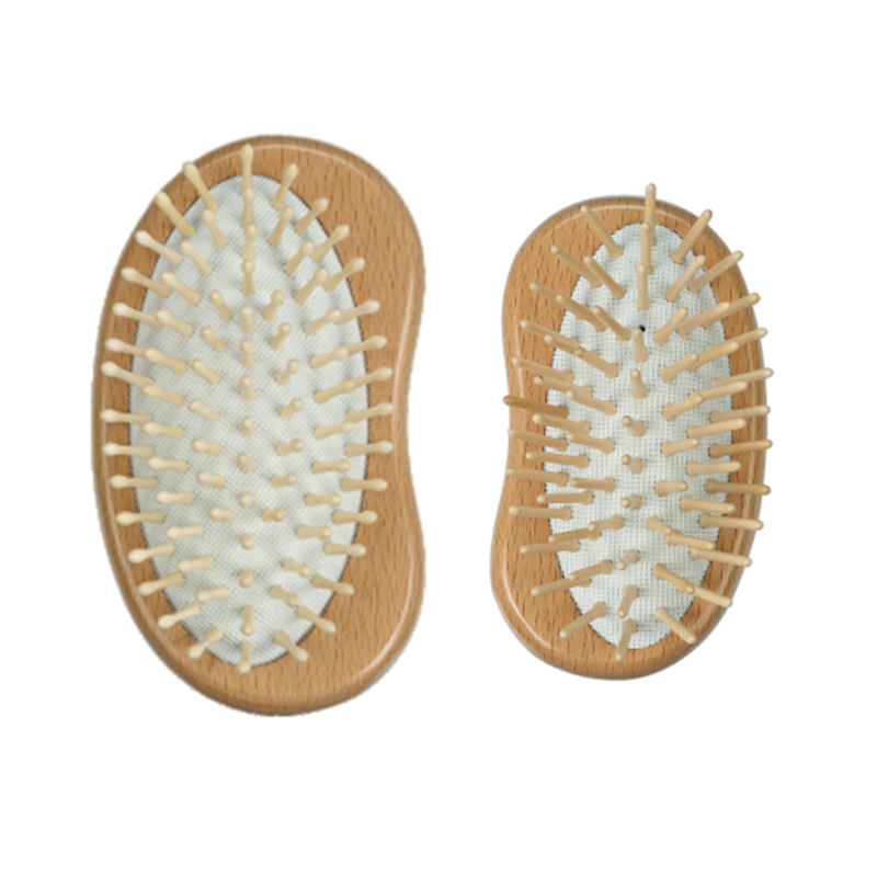 Brosse &agrave; cheveux coussin en bois de h&ecirc;tre en forme de pois avec &eacute;pingles en bois