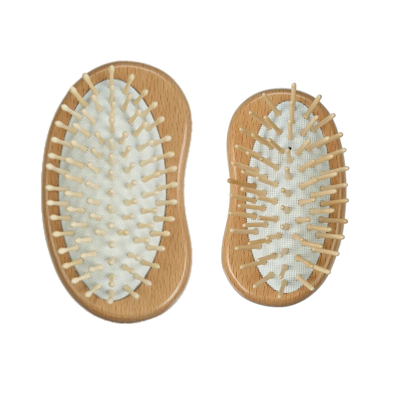 Brosse &agrave; cheveux coussin en bois de h&ecirc;tre en forme de pois avec &eacute;pingles en bois