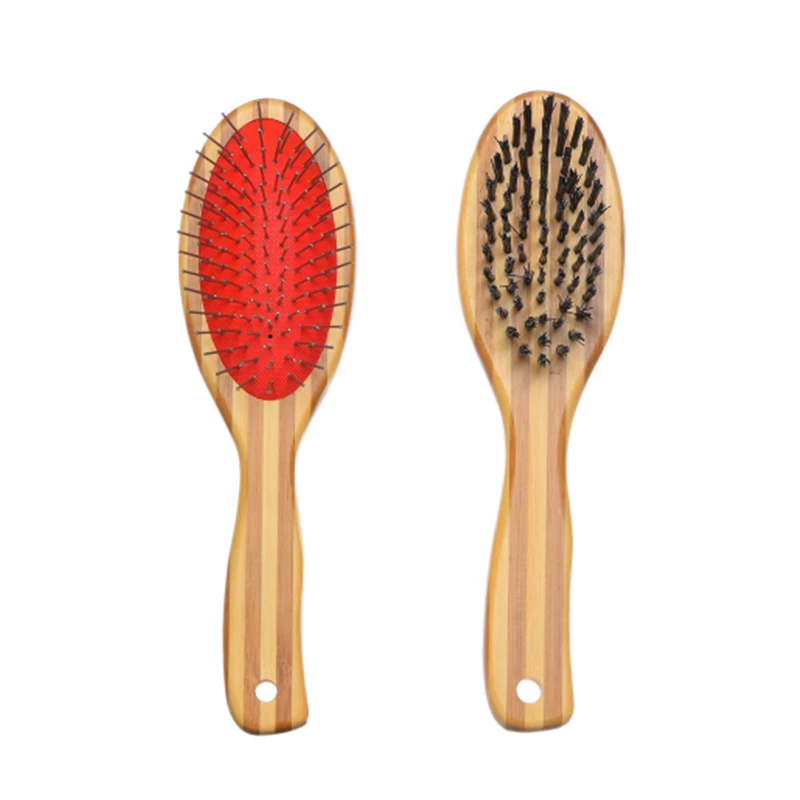 Brosse pour animaux de compagnie 2 en 1 double face avec manche en bambou