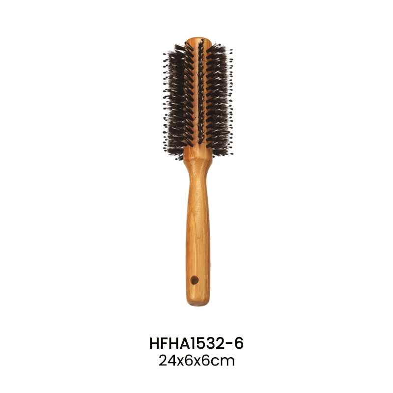 Brosse coiffante ronde en bambou avec manche ergonomique