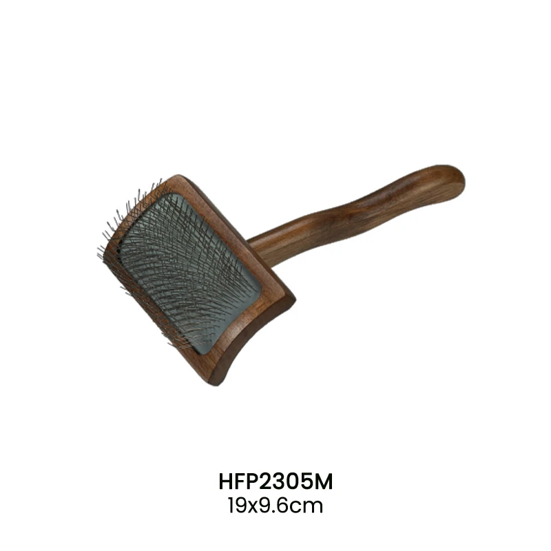 Ensemble de brosses &agrave; lisser pour animaux de compagnie &agrave; manche ondul&eacute; en bois fonc&eacute;