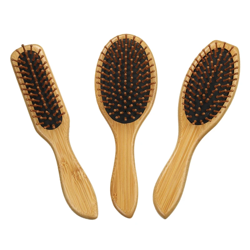 Brosse en bambou &eacute;cologique, poign&eacute;e &agrave; pointe incurv&eacute;e en forme de larme avec broches de massage en