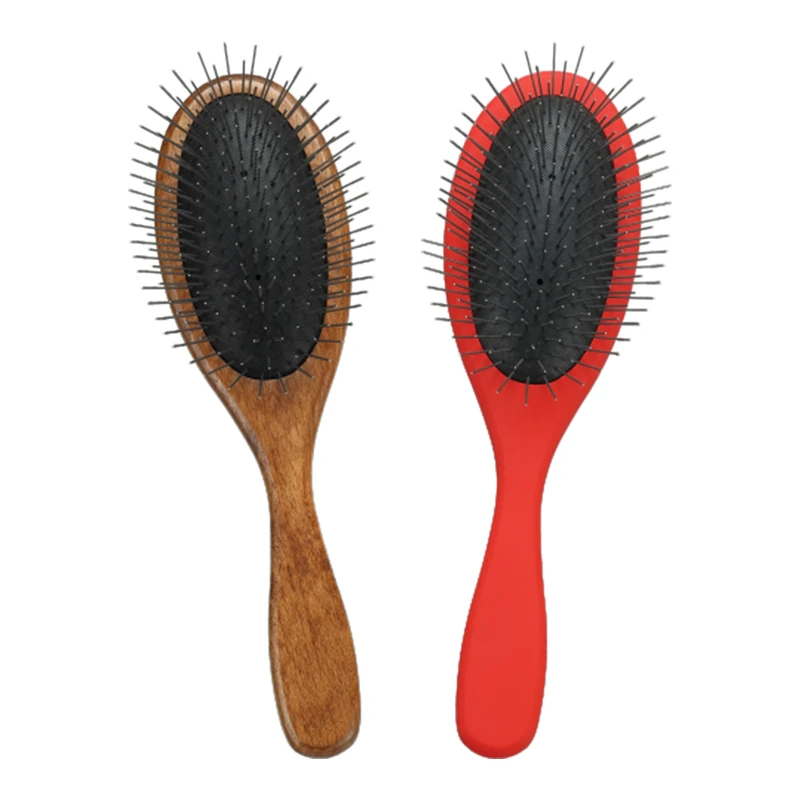 Brosse d&eacute;m&ecirc;lante &agrave; coussin ovale marron/rouge personnalis&eacute;e pour animaux de compagnie